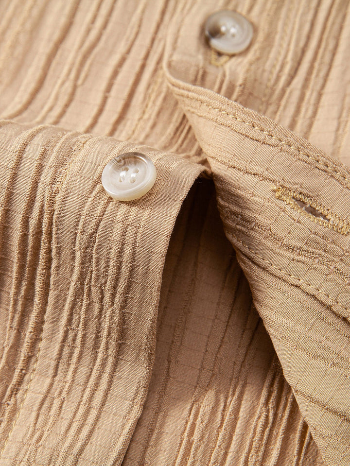 Wrinkled Textured Button Up Shirt & Wrinkle Textured Straight Leg Pants