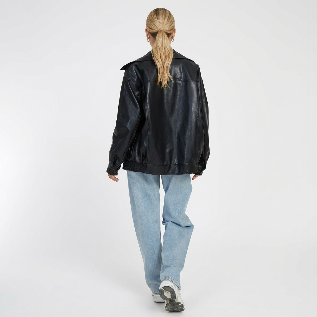 Sophia Oversized PU Leather Jacket for Women