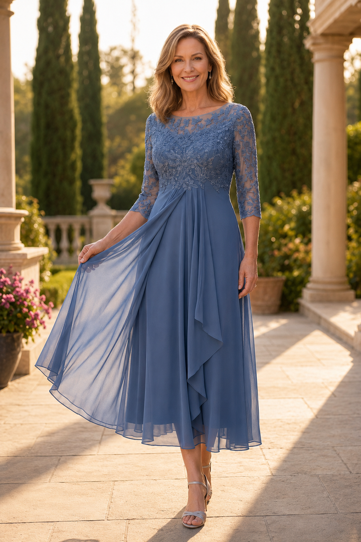 Maria™ Elegant Lace Chiffon Dress