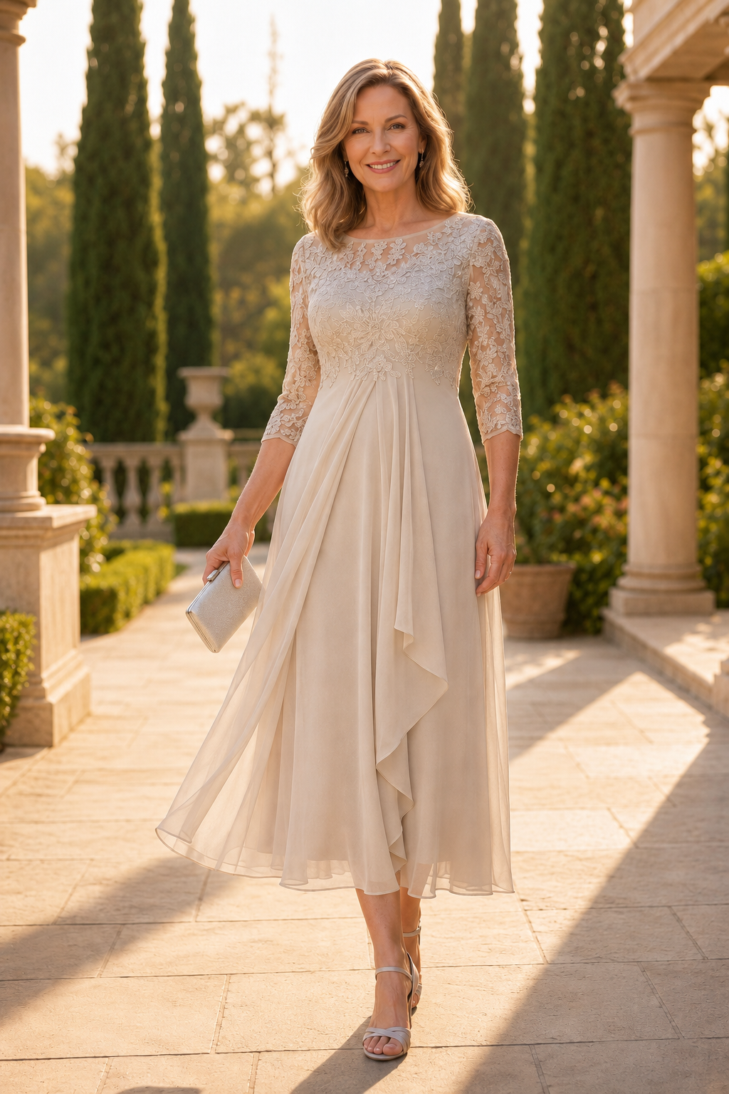 Maria™ Elegant Lace Chiffon Dress