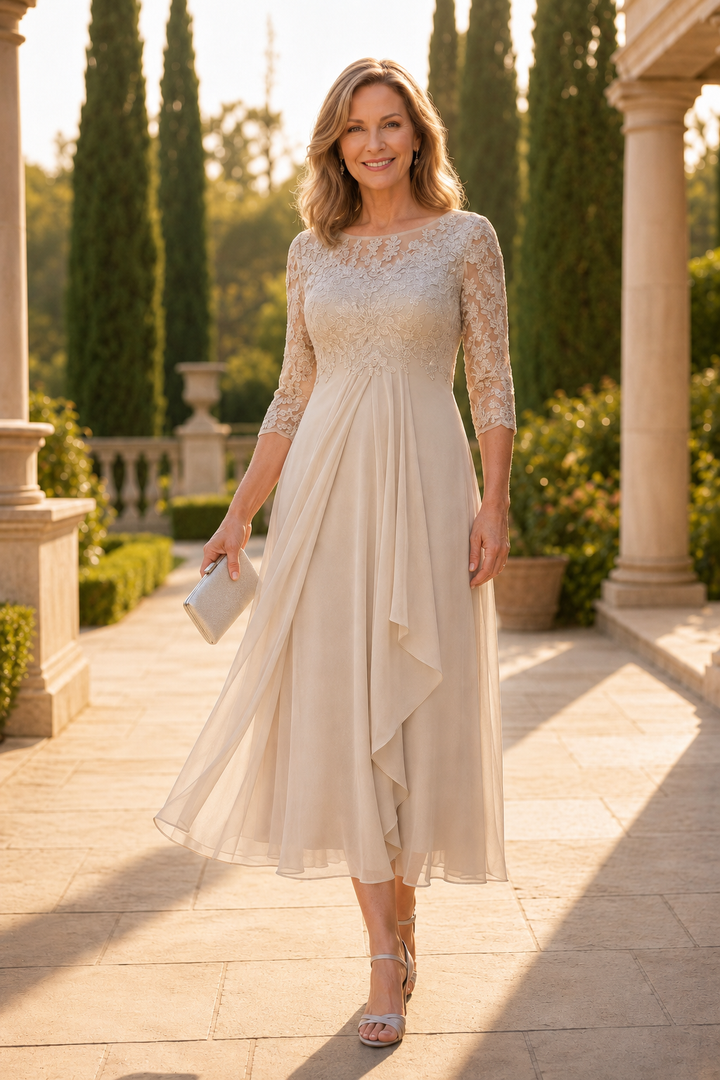 Maria™ Elegant Lace Chiffon Dress
