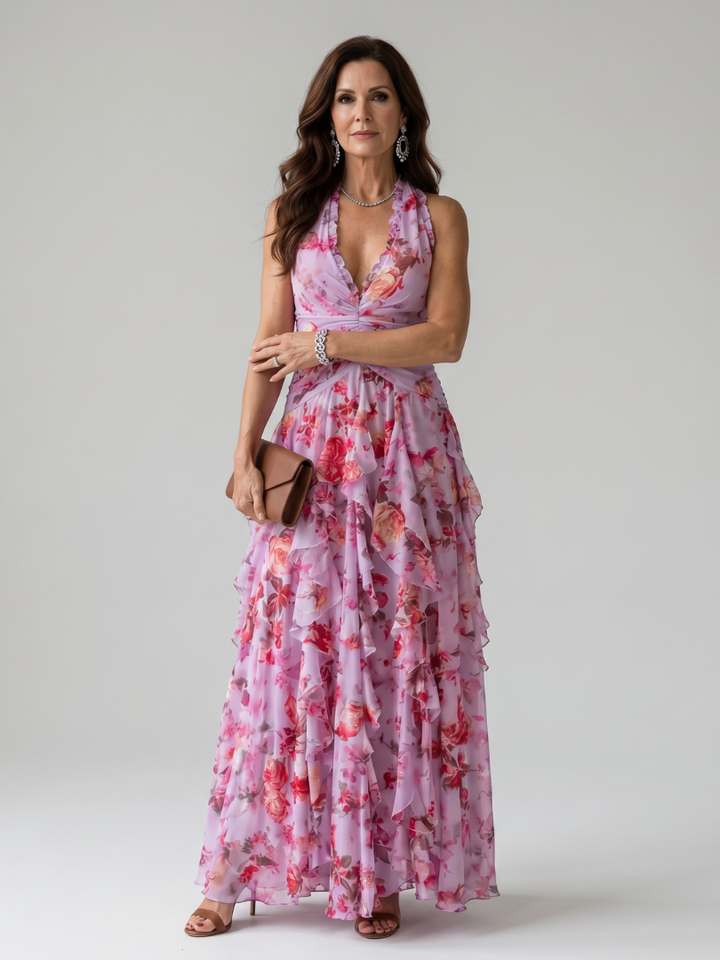Nori | Halterneck Ruffle Top Floral Maxi Dress