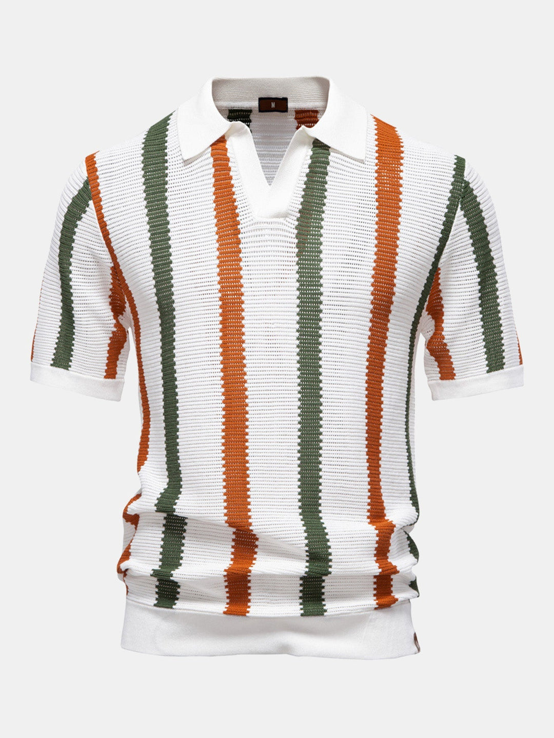 Stripe Knit V Neck Polo Shirt & Cotton Chino Shorts