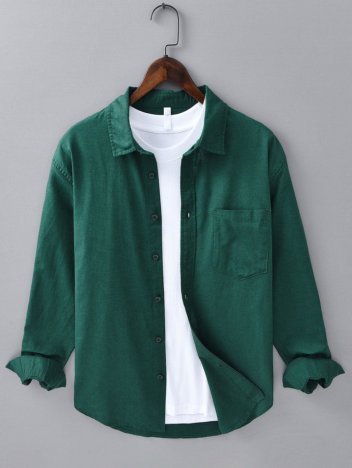 Long Sleeve Linen Cotton Shirt With Pocket & Straight Leg Linen Pants