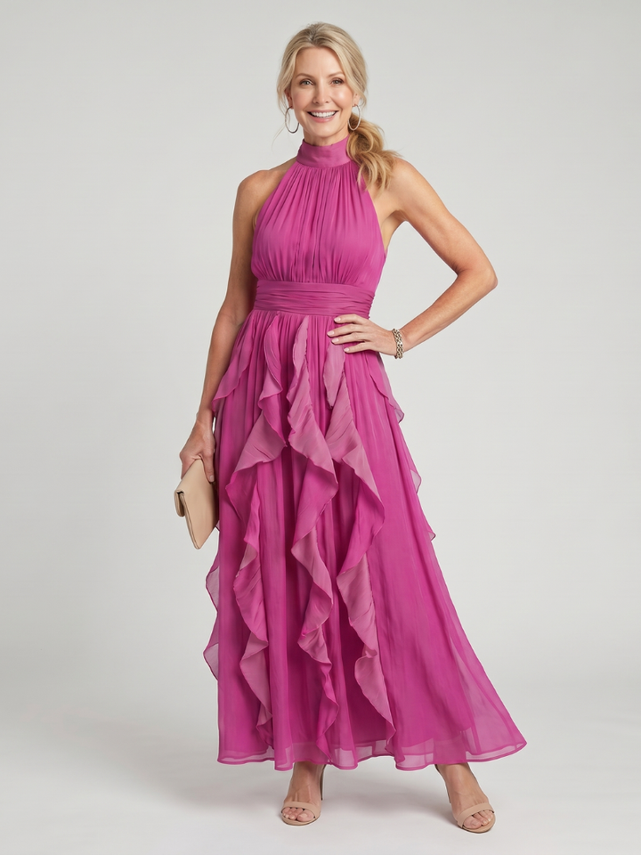 Orea | Maxi Dress with High Neck and Ruffled Layers