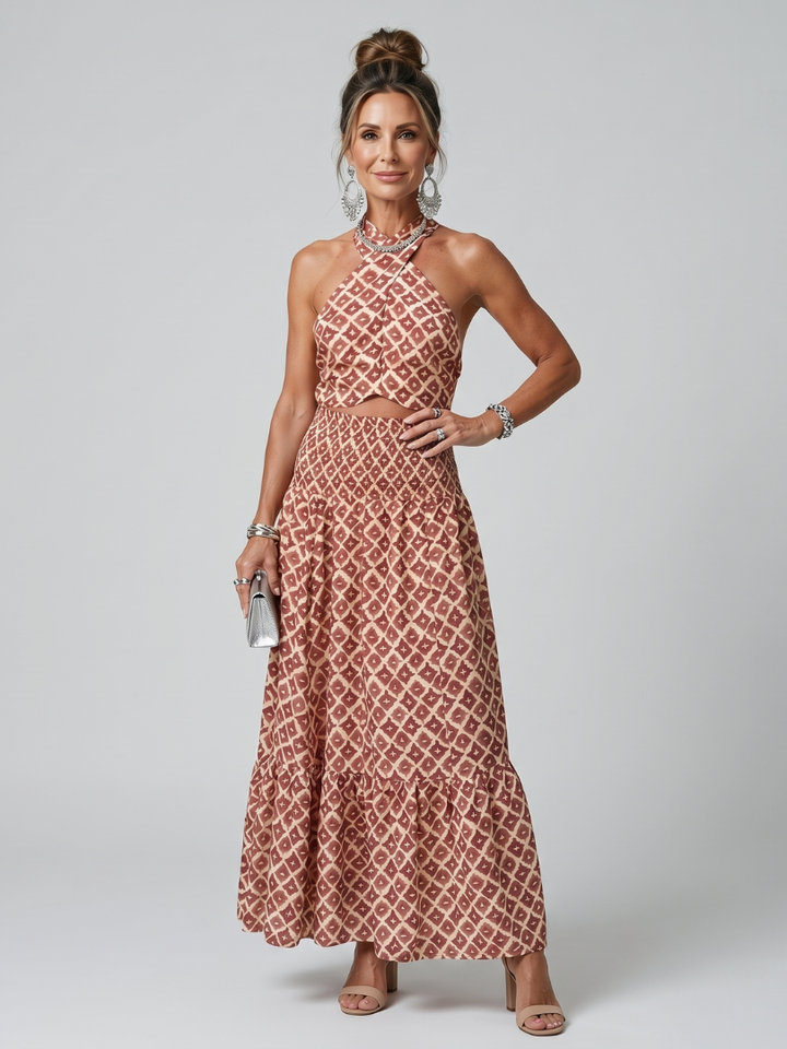 Amira | Geometric Print Cutout Midi Dress