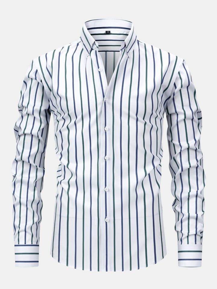 Long Sleeve Stripe Button Up Shirt & Slim Fit Tapered Trousers