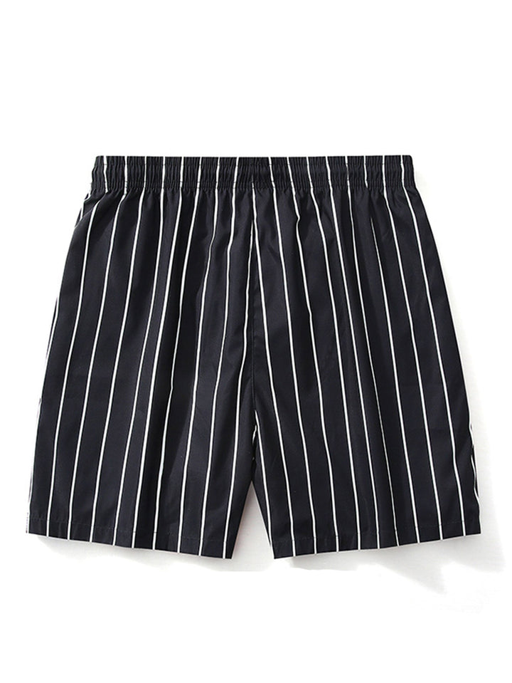 Palm Tree Print Button Up Shirt & Striped Swim Shorts