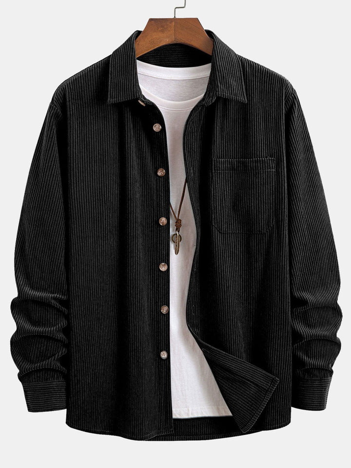 Corduroy Button Up Shirt & Drawstring Corduroy Cargo Jogger Pants