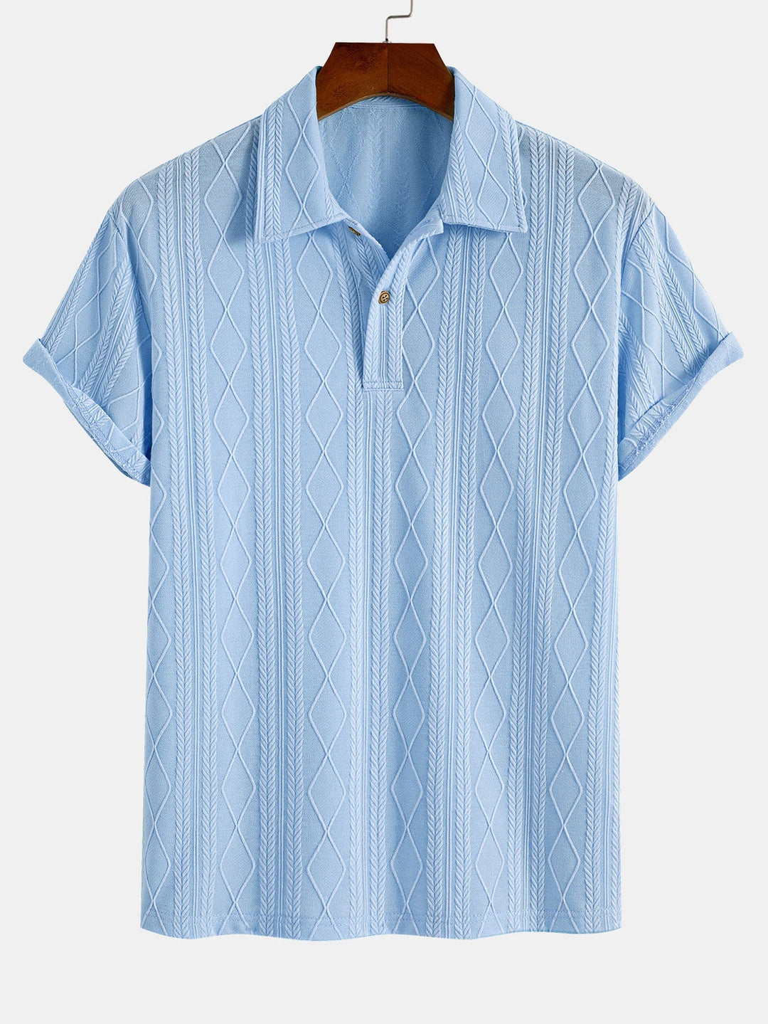 Knitted Geometric Rhombus Jacquard Polo & Straight Leg Ribbed Pants