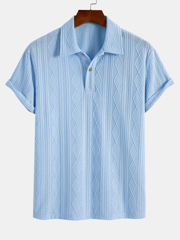 Knitted Geometric Rhombus Jacquard Polo & Straight Leg Ribbed Pants