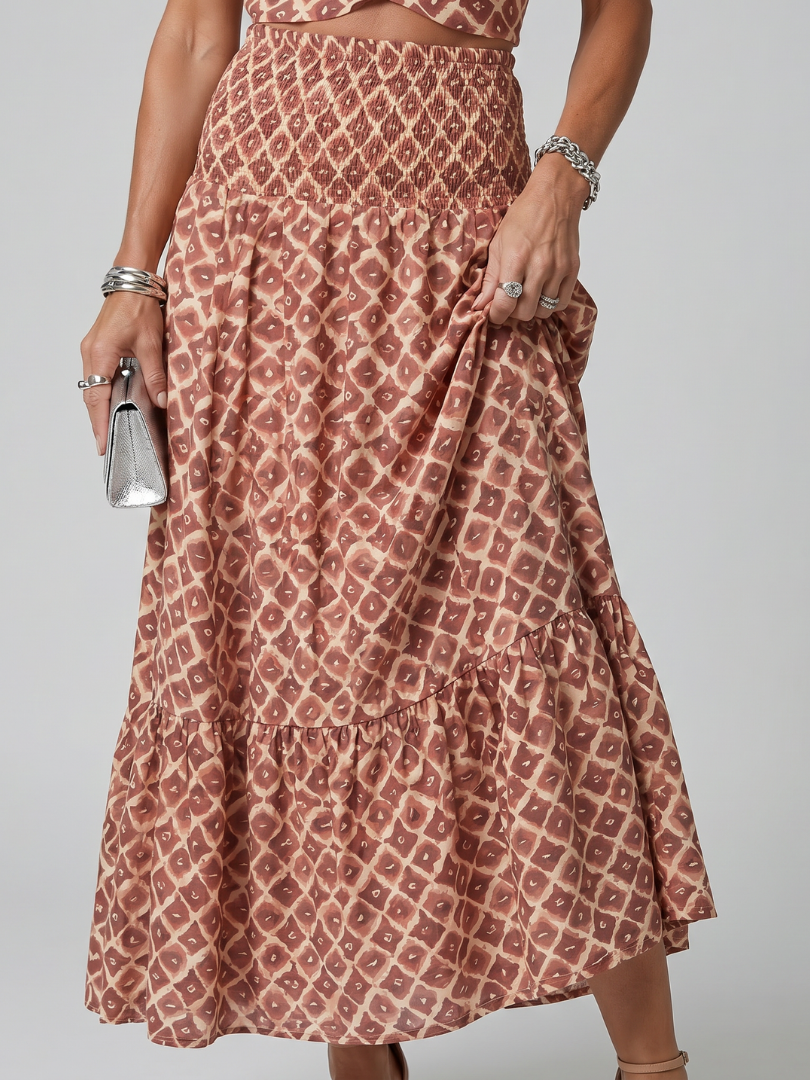 Amira | Geometric Print Cutout Midi Dress