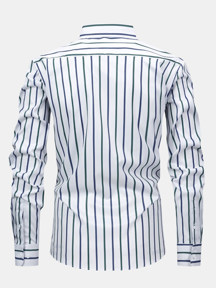 Long Sleeve Stripe Button Up Shirt & Slim Fit Tapered Trousers