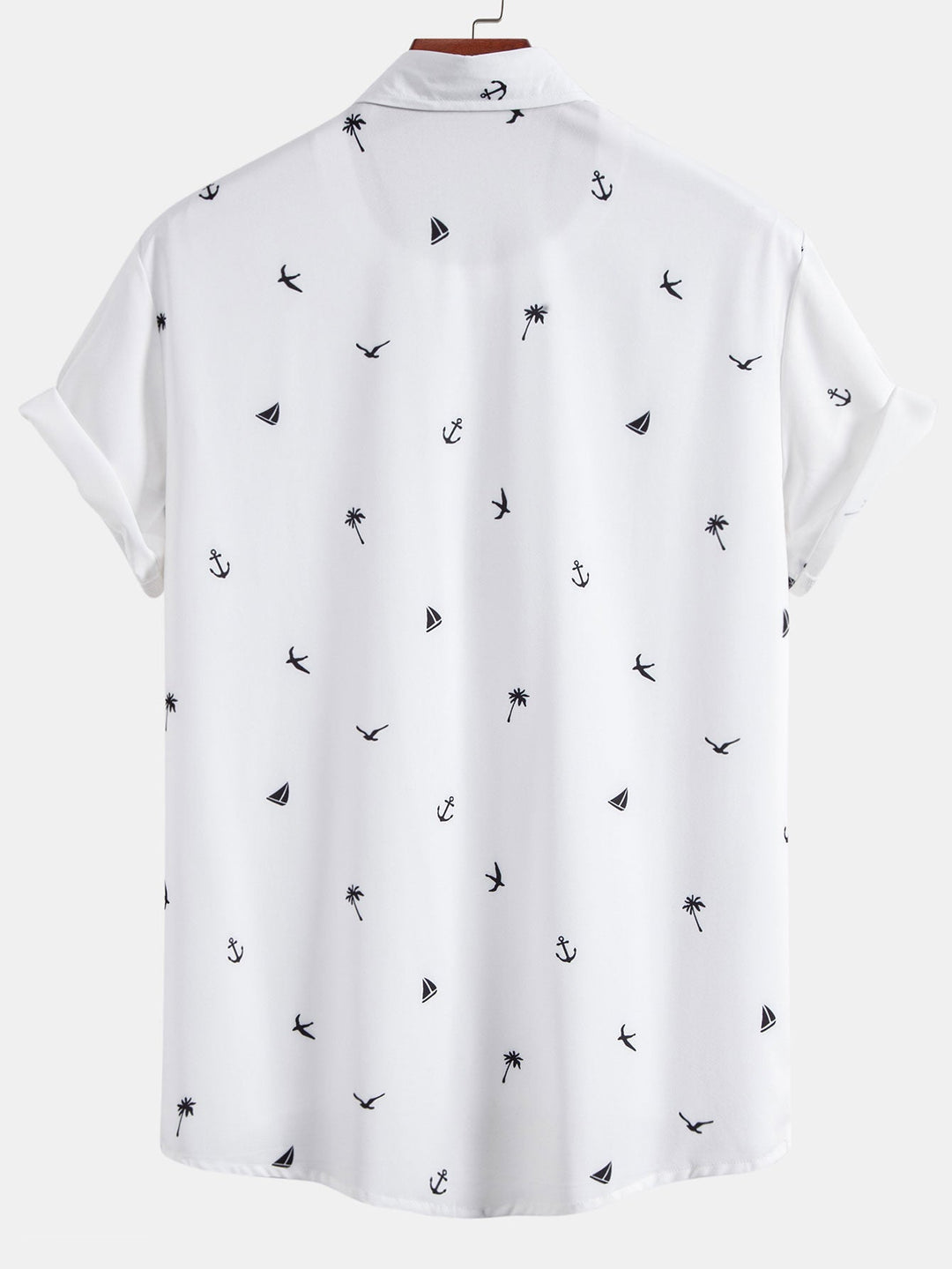 Palm Tree Anchor Sailboat Print Button Up Shirt & Swim Shorts