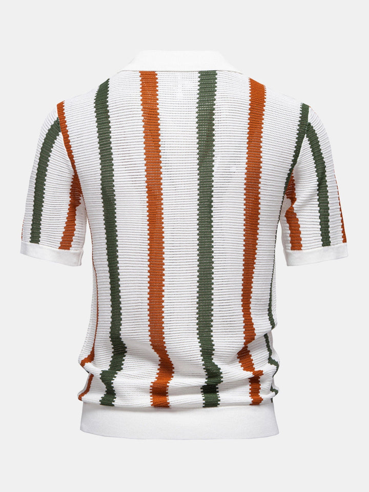 Stripe Knit V Neck Polo Shirt & Cotton Chino Shorts