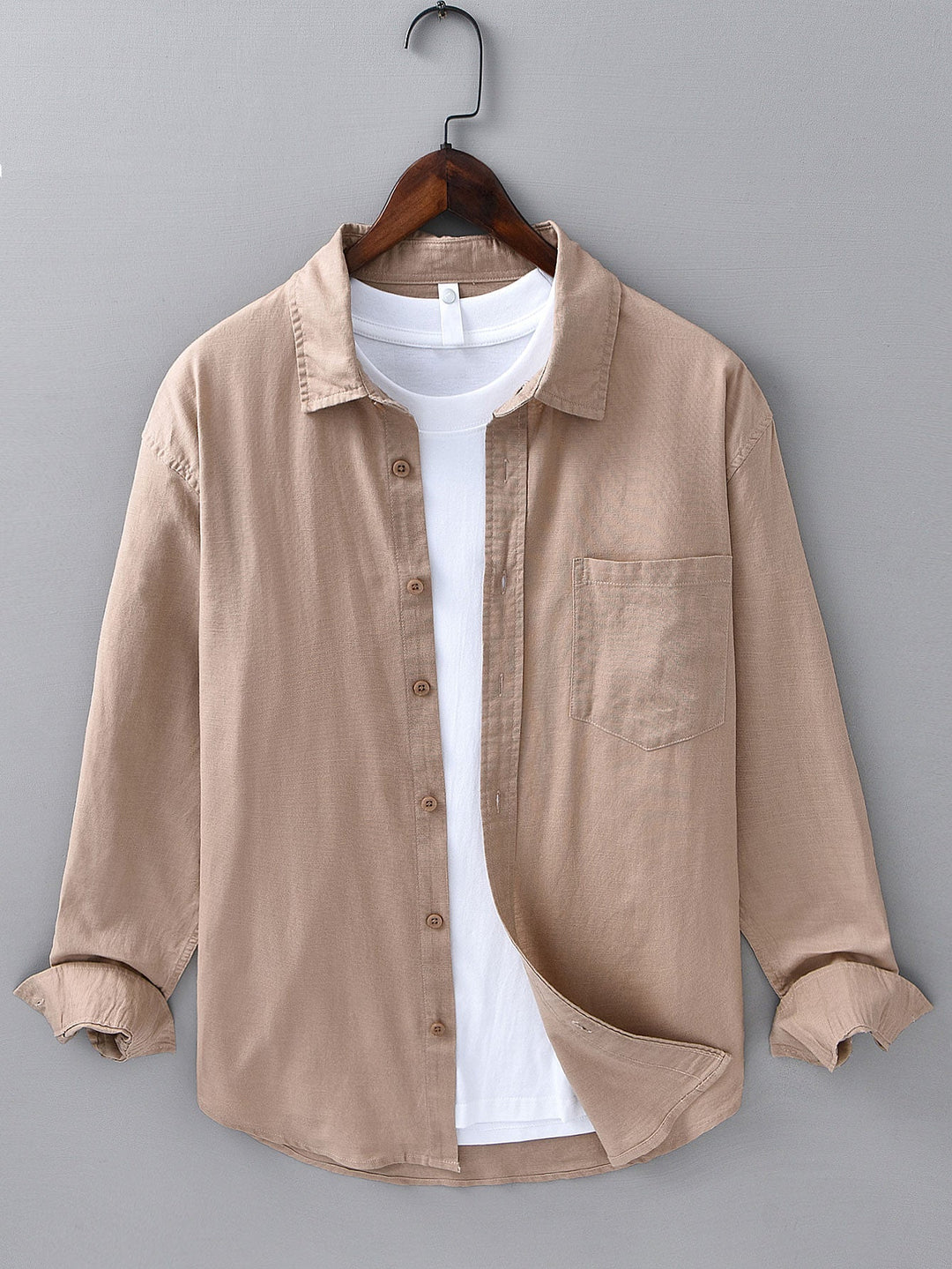 Long Sleeve Linen Cotton Shirt With Pocket & Straight Leg Linen Pants