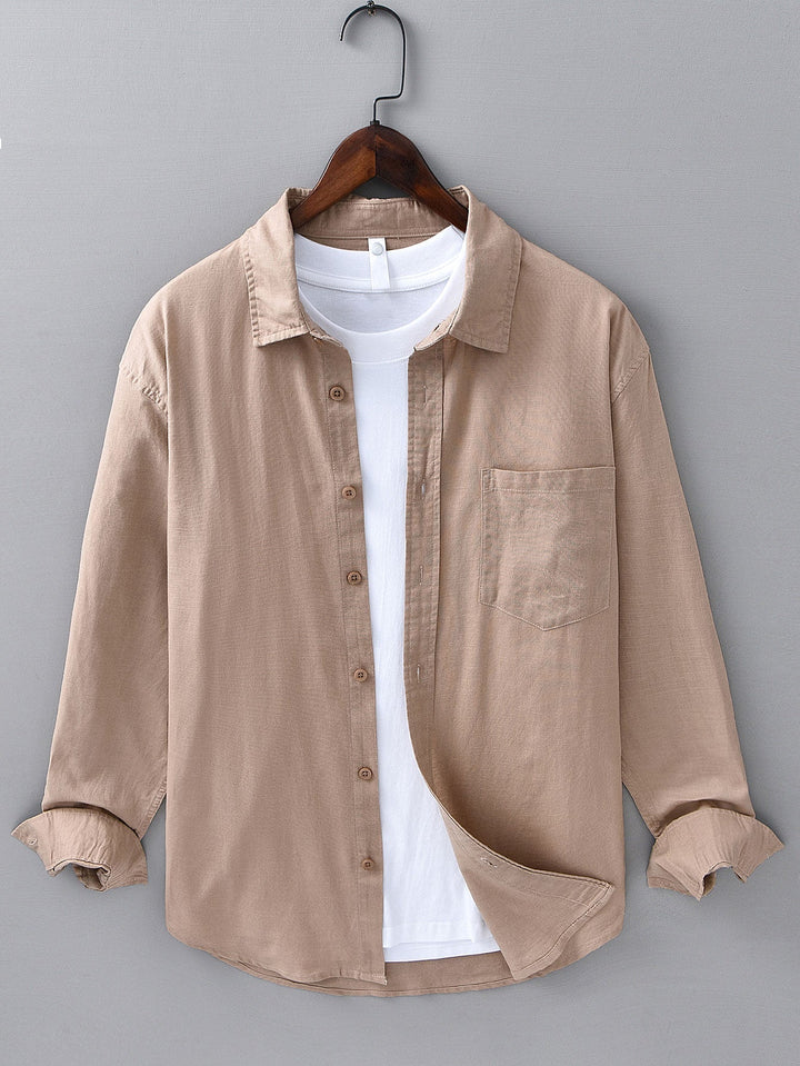 Long Sleeve Linen Cotton Shirt With Pocket & Straight Leg Linen Pants
