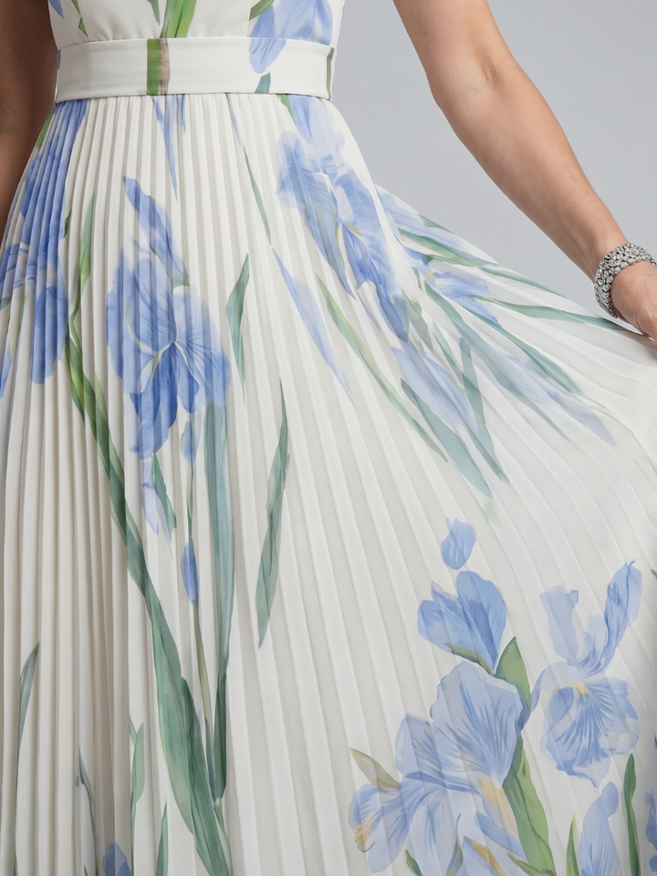 Ophelia | Sleeveless Midi Dress with Square Neckline and Floral Pattern
