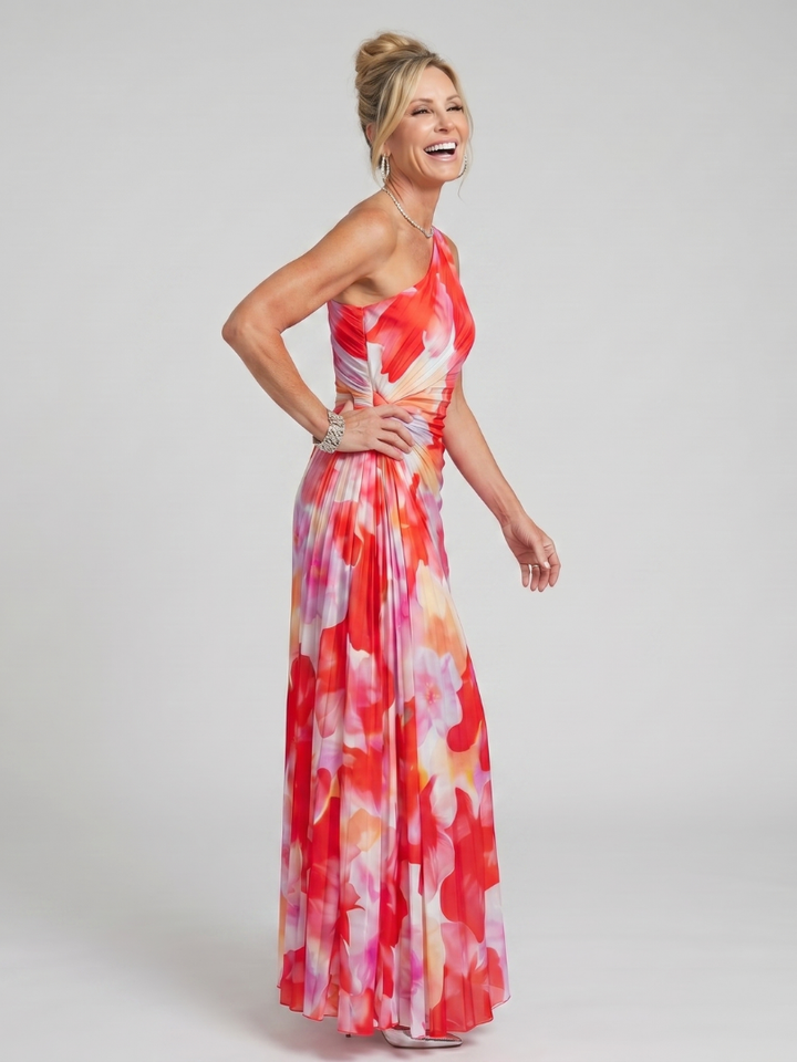 Taya | One Shoulder Pleated Midi Dress