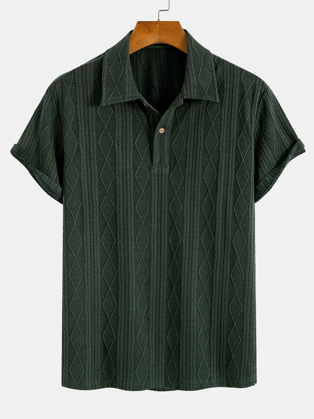 Knitted Geometric Rhombus Jacquard Polo & Straight Leg Ribbed Pants