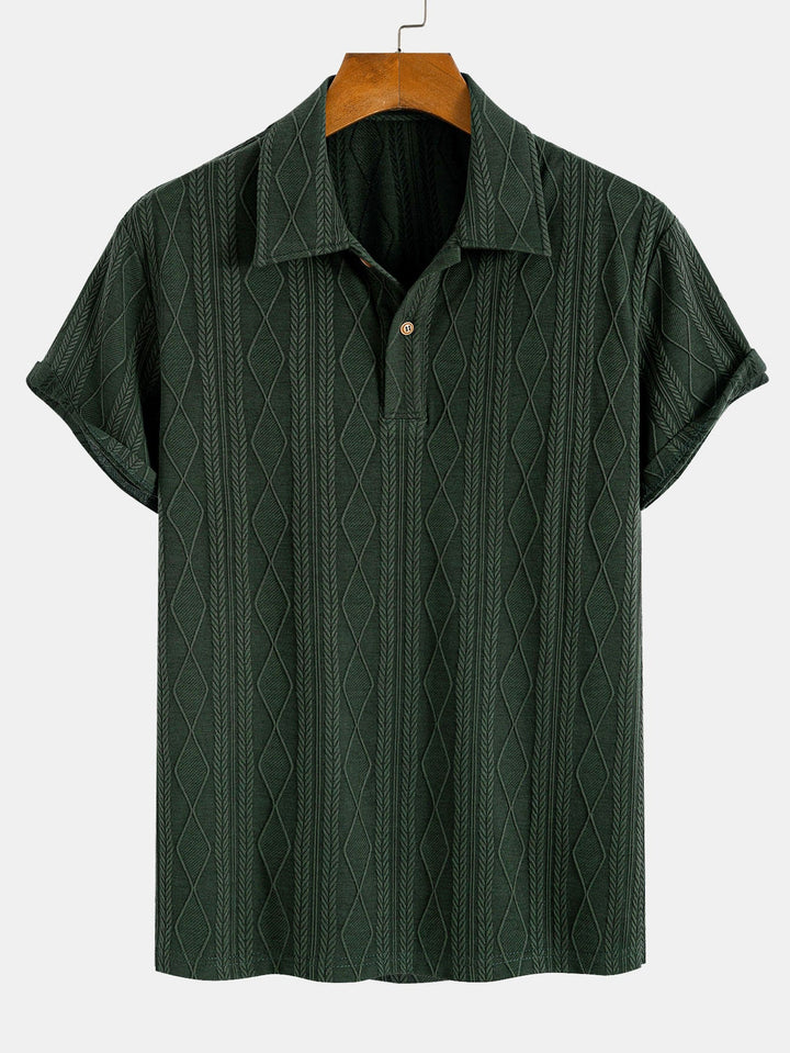 Knitted Geometric Rhombus Jacquard Polo & Straight Leg Ribbed Pants