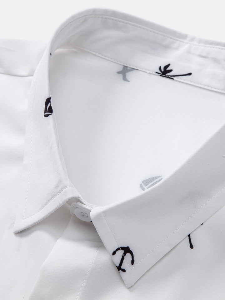 Palm Tree Anchor Sailboat Print Button Up Shirt & Swim Shorts