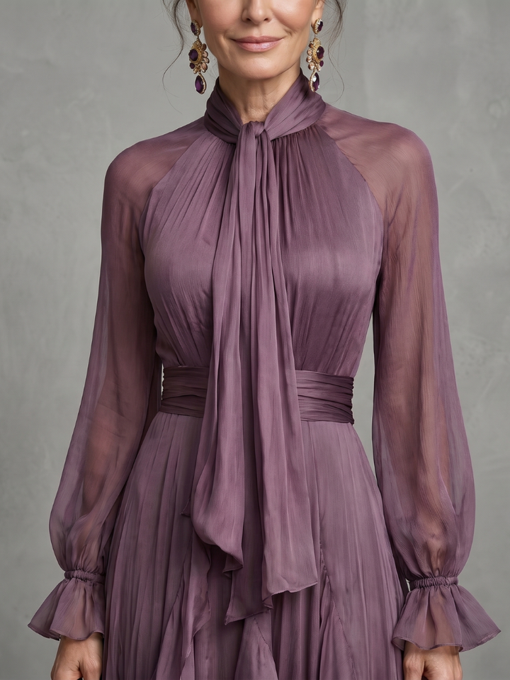Demetria | Maxi Dress with Ruffle Details and Tied Neckline
