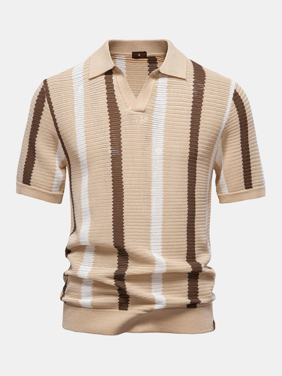 Stripe Knit V Neck Polo Shirt & Cotton Chino Shorts