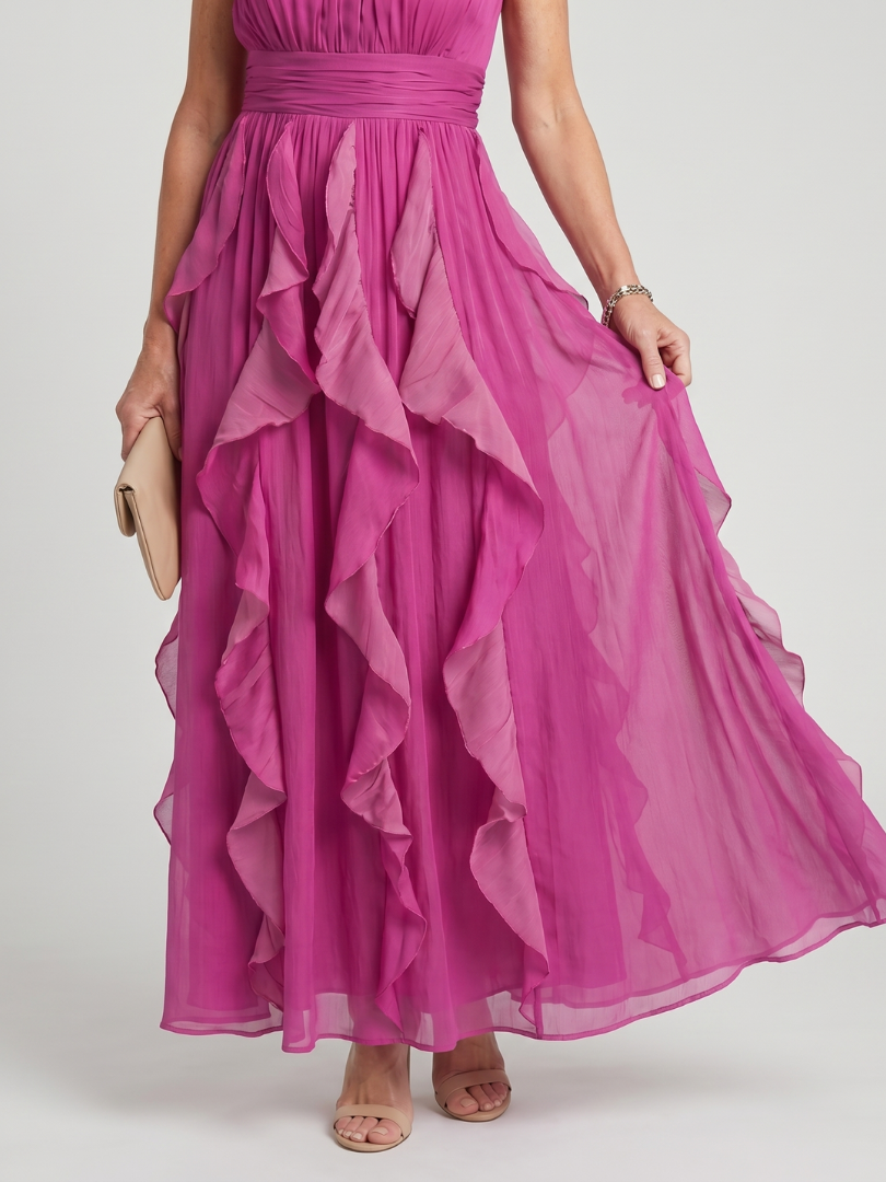 Orea | Maxi Dress with High Neck and Ruffled Layers
