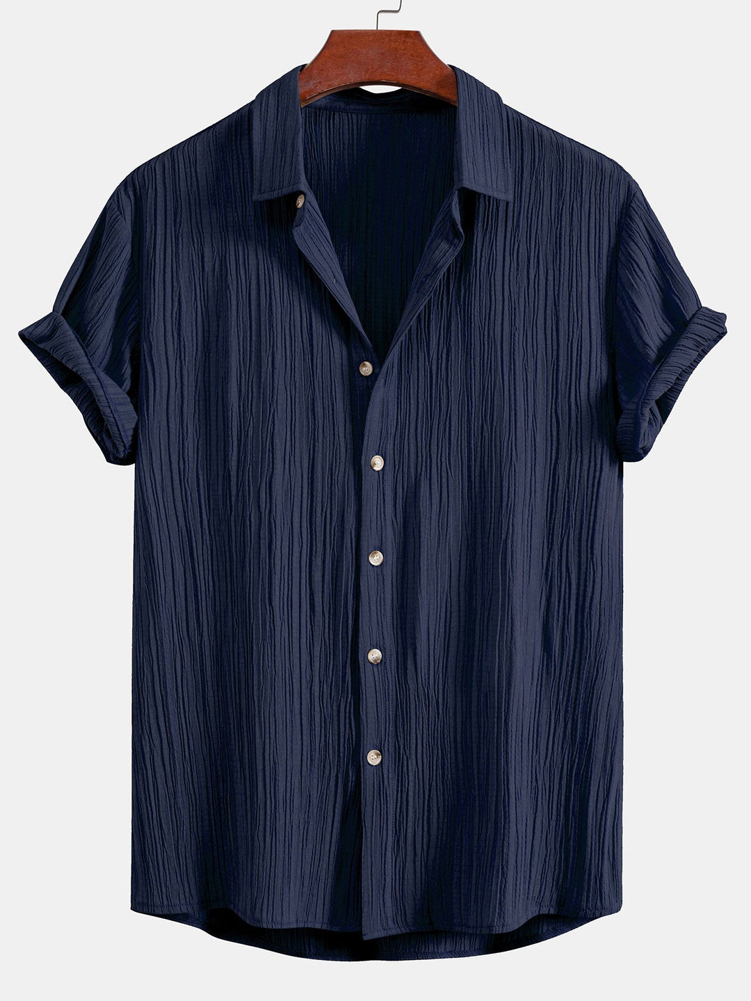 Wrinkled Textured Button Up Shirt & Wrinkle Textured Straight Leg Pants