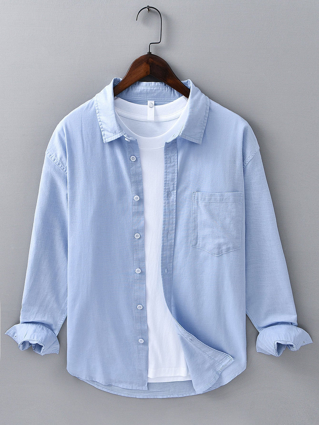 Long Sleeve Linen Cotton Shirt With Pocket & Straight Leg Linen Pants