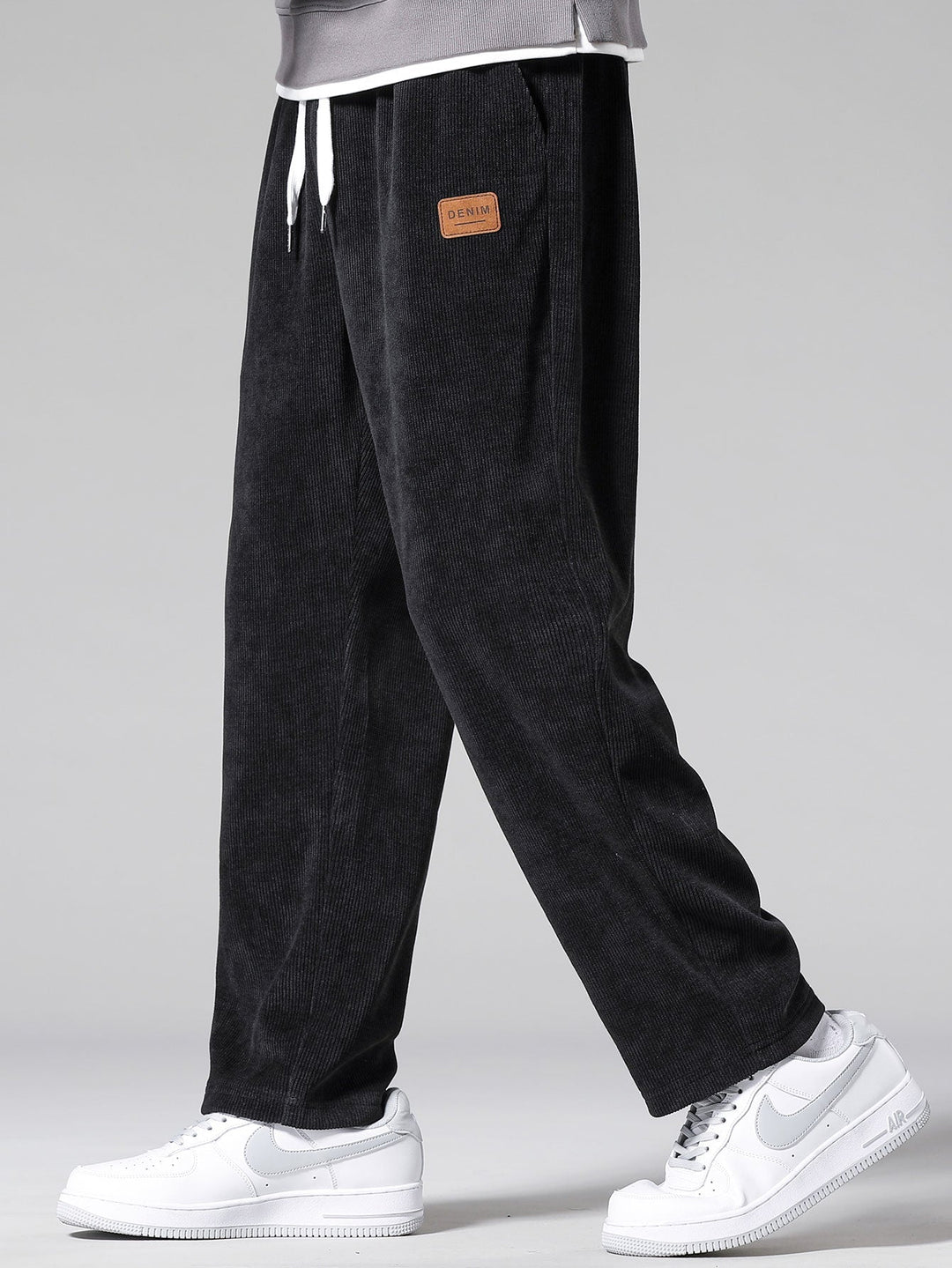 Relax Fit Plaid Corduroy Panel Hooded Shirt & Straight Leg Corduroy Pants
