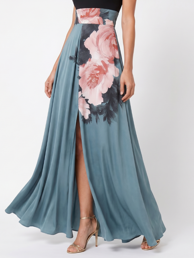 Olympas | Halter Bodice Floral Rock Maxi Dress