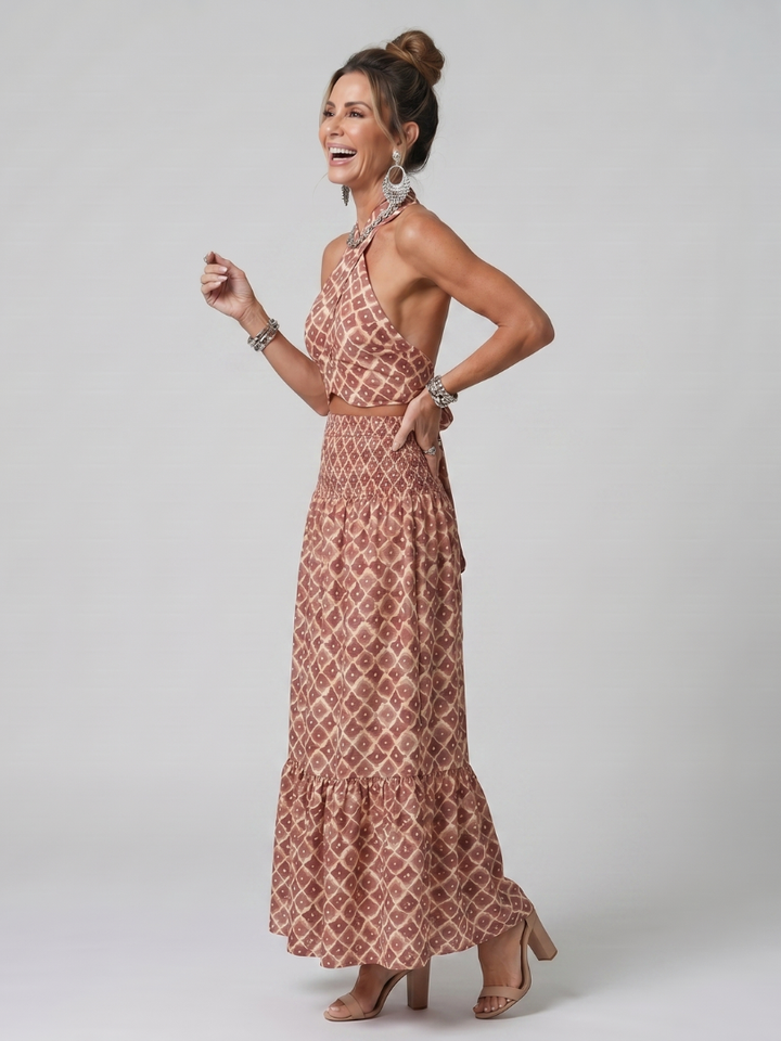 Amira | Geometric Print Cutout Midi Dress