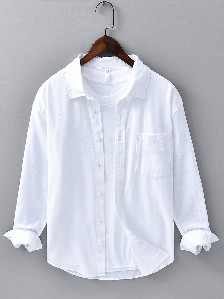 Long Sleeve Linen Cotton Shirt With Pocket & Straight Leg Linen Pants
