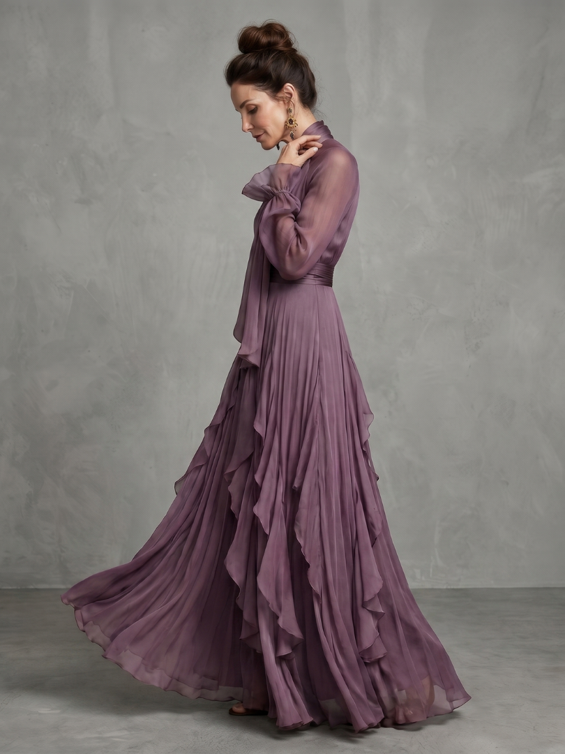 Demetria | Maxi Dress with Ruffle Details and Tied Neckline