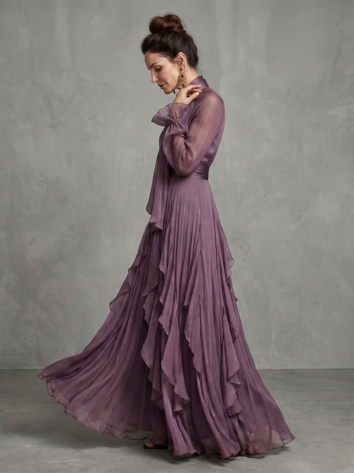 Demetria | Maxi Dress with Ruffle Details and Tied Neckline
