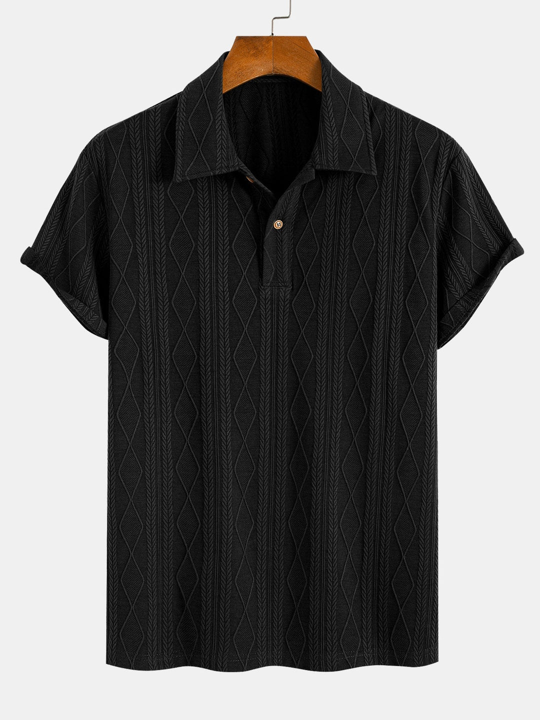 Knitted Geometric Rhombus Jacquard Polo & Straight Leg Ribbed Pants