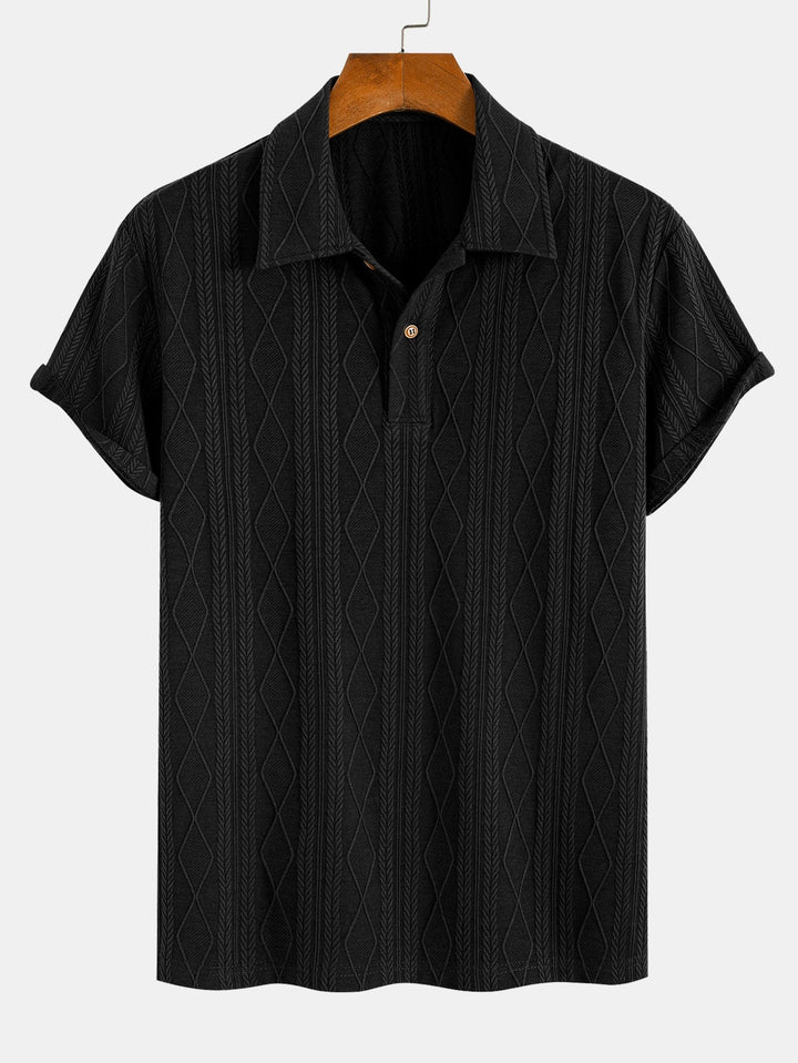 Knitted Geometric Rhombus Jacquard Polo & Straight Leg Ribbed Pants