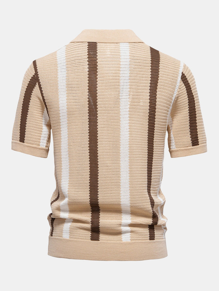 Stripe Knit V Neck Polo Shirt & Cotton Chino Shorts