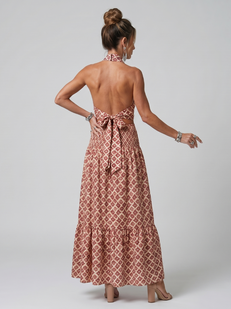 Amira | Geometric Print Cutout Midi Dress