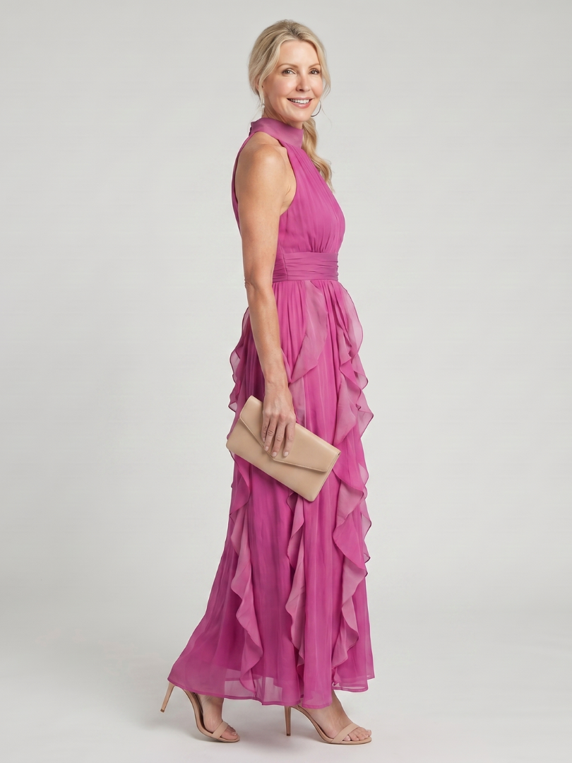 Orea | Maxi Dress with High Neck and Ruffled Layers
