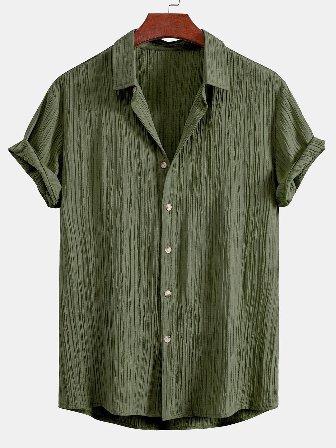Wrinkled Textured Button Up Shirt & Wrinkle Textured Straight Leg Pants