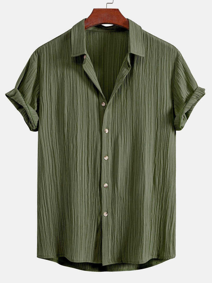 Wrinkled Textured Button Up Shirt & Wrinkle Textured Straight Leg Pants