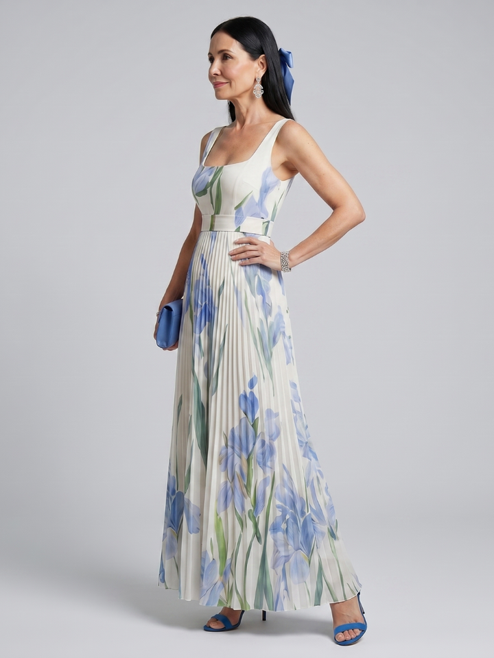 Ophelia | Sleeveless Midi Dress with Square Neckline and Floral Pattern