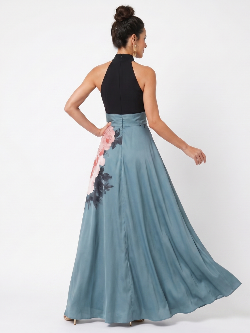 Olympas | Halter Bodice Floral Rock Maxi Dress