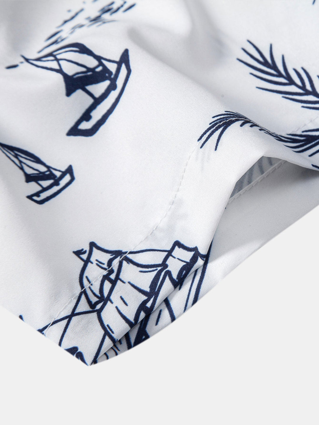 Island Sailing Print Button Up Shirt & Straight Leg Ribbed Pants