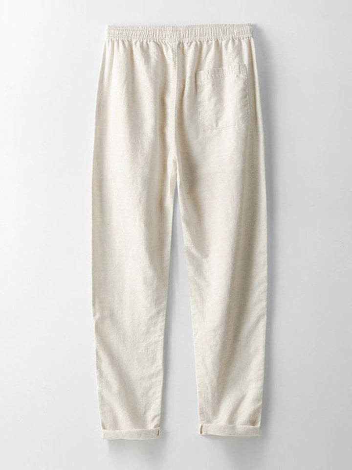 Long Sleeve Linen Cotton Shirt With Pocket & Straight Leg Linen Pants