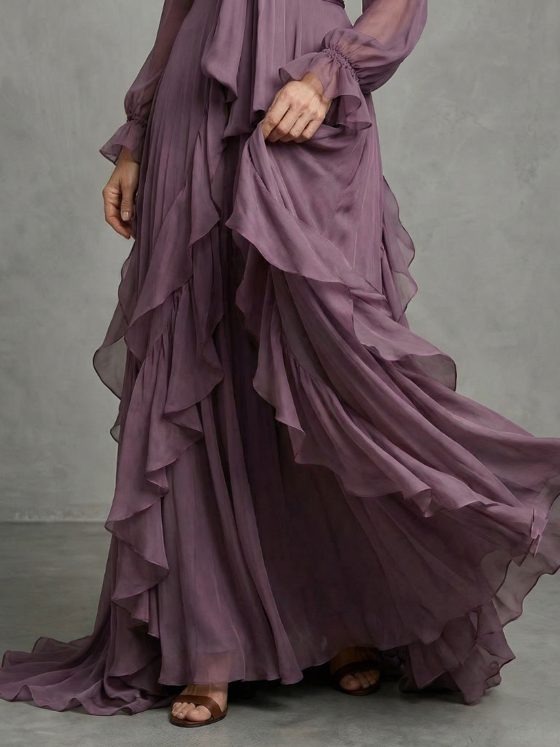 Demetria | Maxi Dress with Ruffle Details and Tied Neckline