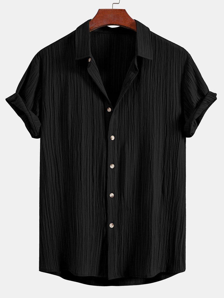 Wrinkled Textured Button Up Shirt & Wrinkle Textured Straight Leg Pants